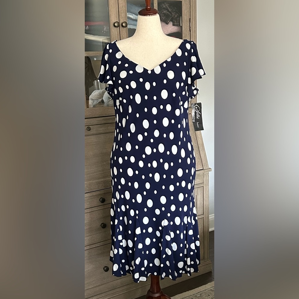 Navy Polka Dot Bias Cut Midi Dress - 20W